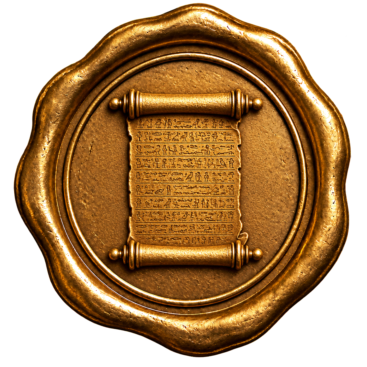 Antique gold seal embossed with an inscribed papyrus scroll